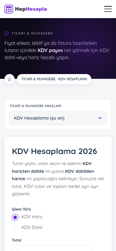 VAT calculator on mobile