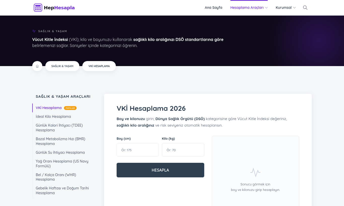 BMI calculator on desktop
