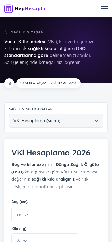 BMI calculator on mobile
